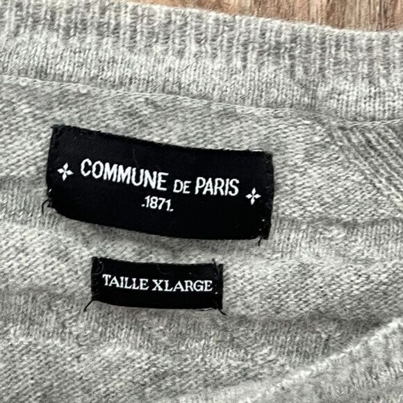 Commune De Paris of 1871 Mens Wool Sweater XL Gray Knit Crewneck Red/Blue Stripe - Picture 3 of 9